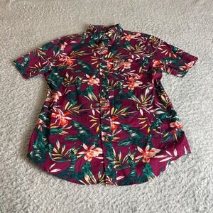 Old Navy Mens Small Slim Fit Built-In Flex Tropical Floral Button Down Shirt Red
